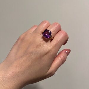 NWT 10K Gold Amethyst 7CT Solitaire Amethyst Gemstone Ring